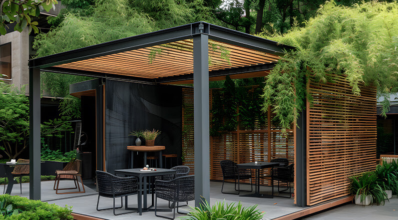 A Pergola With Wood Slats