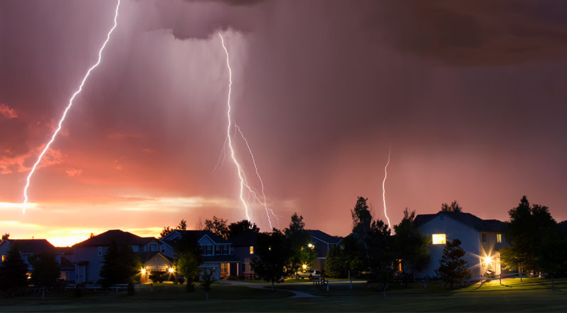 A Thunderstorm in a Residential Area