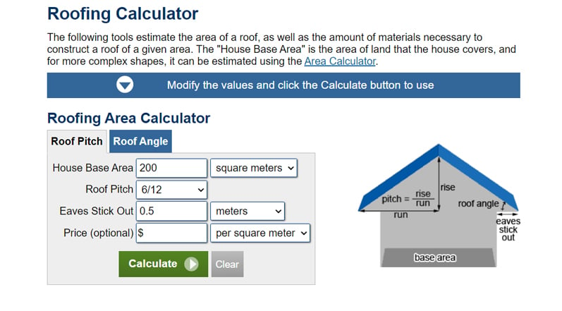 Online Roofing Area Calculator