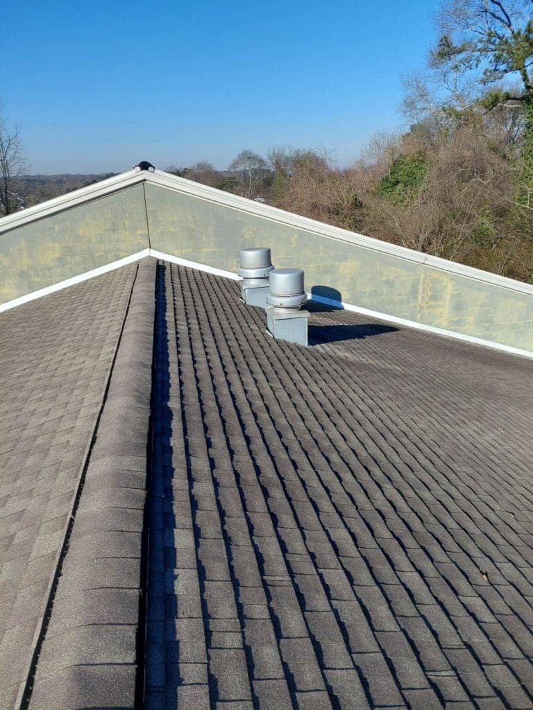 In this image, you can see a shingle roof which is more common in residential roof replacement, but can also be used for commercial buildings.