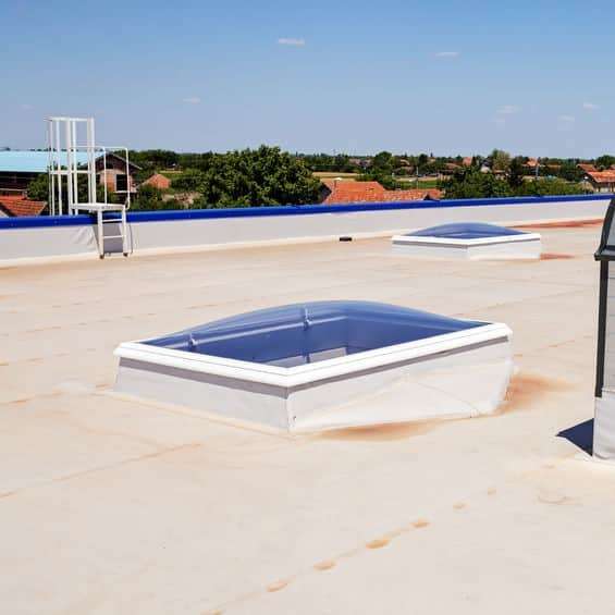 The best type of commercial roof is typically TPO, which is shown here along with skylights.